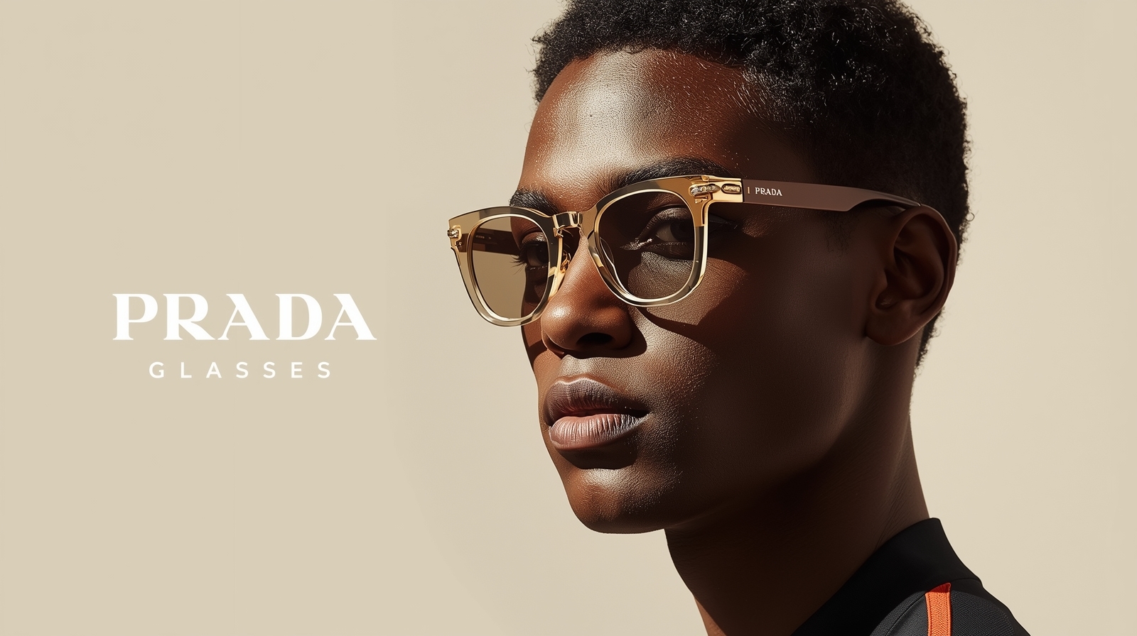 High-fashion black Prada sunglasses banner