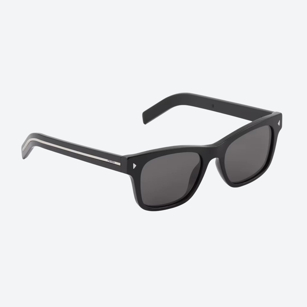 Prada sunglasses with iconic metal plaque in black lenses - front angle